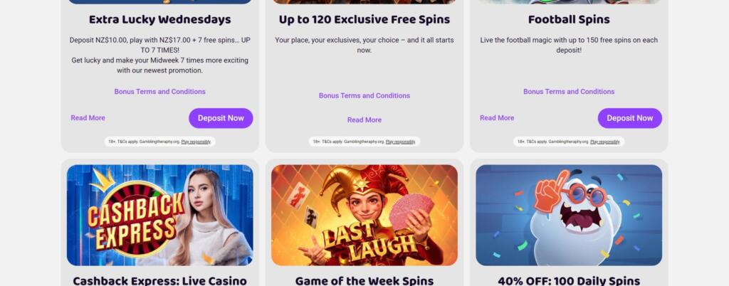 Boo Casino promotions page with Extra Lucky Wednesdays, up to 120 exclusive free spins and Football Spins offers