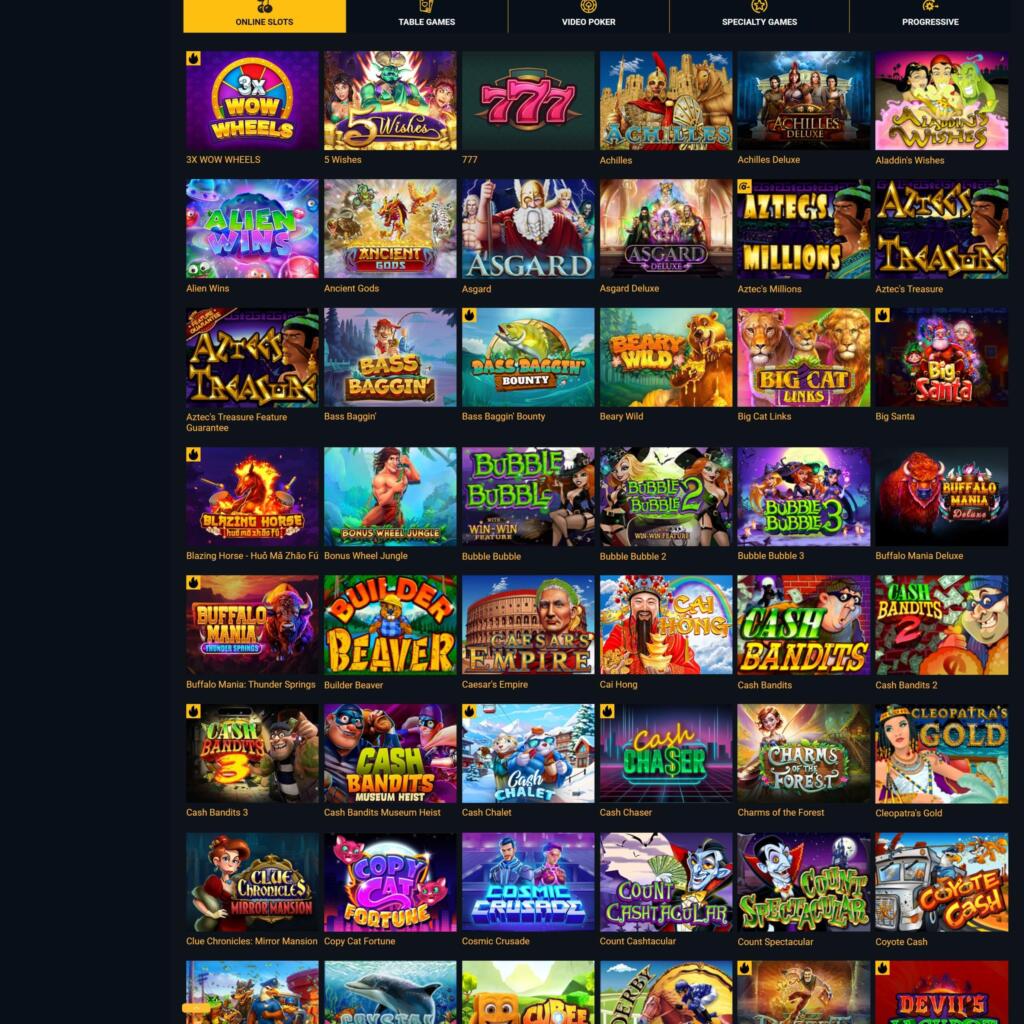 Brango Casino games lobby showing a grid of slot tiles with New Games, Table Games and Video Poker tabs