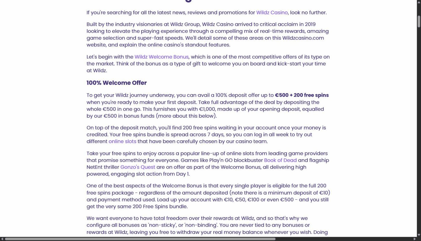 Animated scroll through the Wildz Casino homepage as seen from New Zealand in September 2026